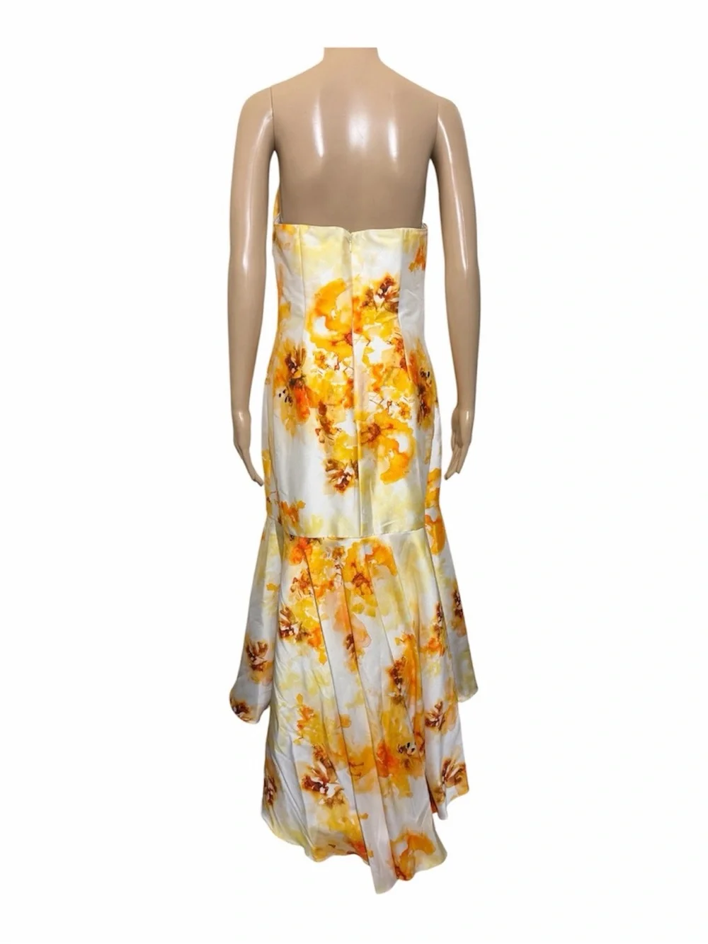Badgley Mischka formal strapless gown high low ruffle size 8